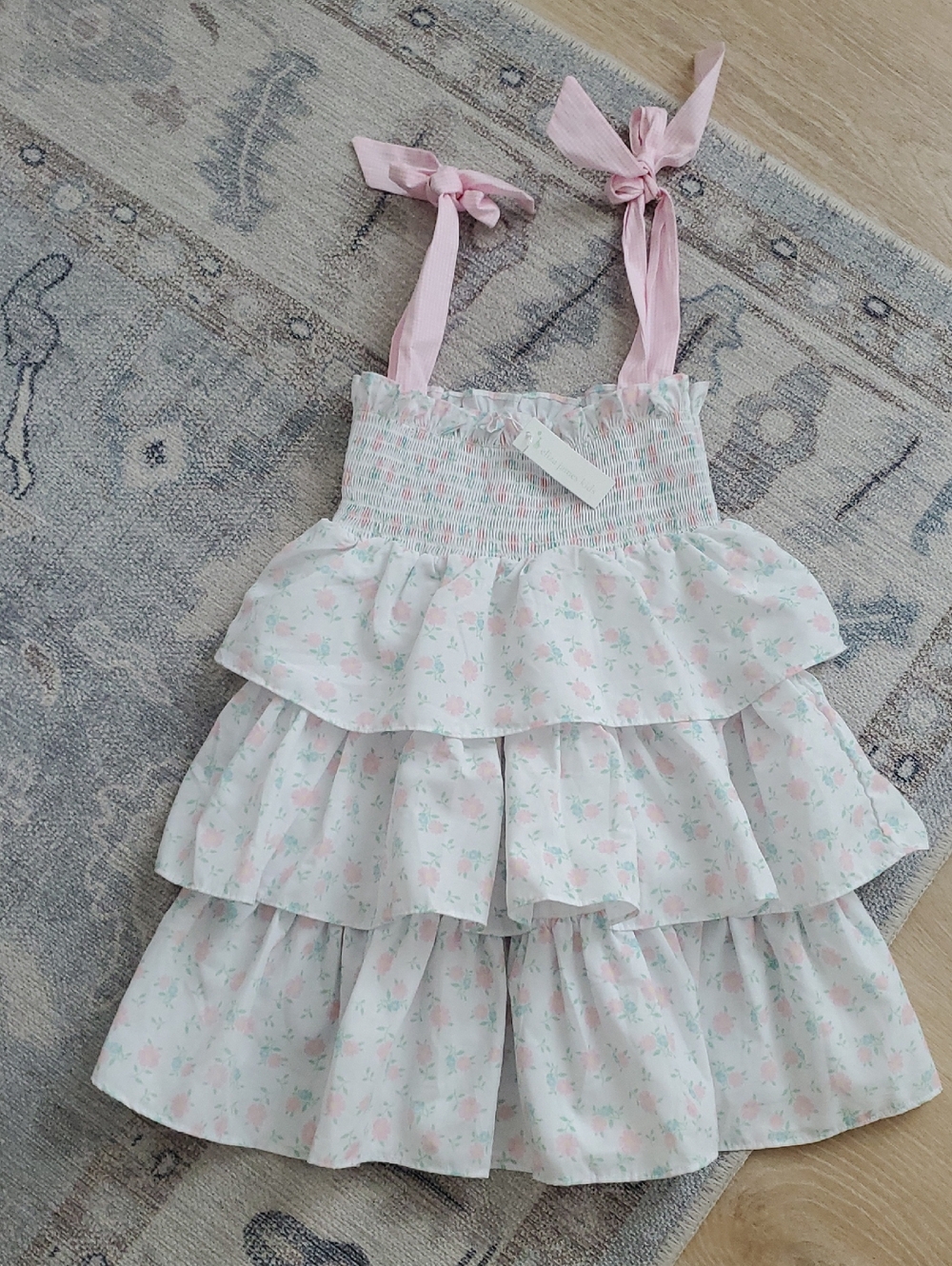 NWT Eliza James Kids Tiered Ruffle Floral Gingham Tie Dress Sz7